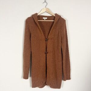 Cocogio Chunky Knit Sweater Cardigan Italian Mohair Wool Hooded Duster Toggle L